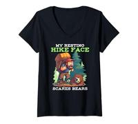 Femme MY RESTING HIKE FACE SCARES BEARS T-Shirt avec Col en V