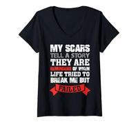 Femme My Scars Tell A Story Battle Scars T-Shirt avec Col en V