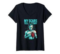 Femme My Scars Tell A Story Heart Surgery Hôpital pour Patients pour Hommes T-Shirt avec Col en V