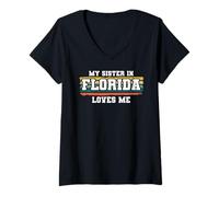 Femme My Sister in Florida Loves Me Rétro Vintage American T-Shirt avec Col en V