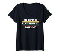 Femme My Sister in New Hampshire Loves Me Rétro Vintage American T-Shirt avec Col en V
