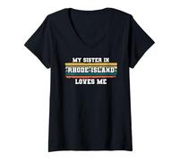 Femme My Sister in Rhode Island Loves Me Rétro Vintage American T-Shirt avec Col en V