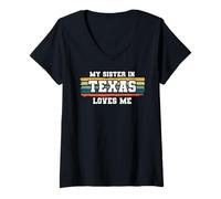 Femme My Sister in Texas Loves Me Rétro Vintage American T-Shirt avec Col en V