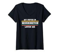 Femme My Sister in Washington Loves Me Rétro Vintage American T-Shirt avec Col en V