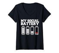 Femme My Social Battery Funny Batterie Anti-Sociale T-Shirt avec Col en V