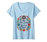 Femme My Son in Law is My Favorite Child Couronne Florale Humour T-Shirt avec Col en V