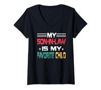 Femme My Son in Law is My Favorite Child Daddy Matching Family T-Shirt avec Col en V