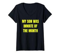 Femme My Son Was Inmate of The Month Funny Parent Design Tees T-Shirt avec Col en V