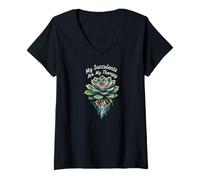 Femme My Succulents are My Therapy Plant Lover Gardening T-Shirt avec Col en V