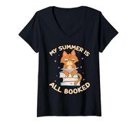 Femme My Summer Is All Booked Funny Bookworm Reading Gift T-Shirt avec Col en V