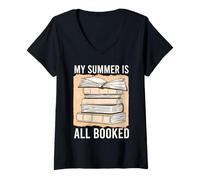 Femme My Summer Is All Booked Funny Bookworm Reading Gift T-Shirt avec Col en V