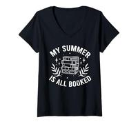 Femme My Summer Is All Booked Funny Bookworm Reading Gift T-Shirt avec Col en V