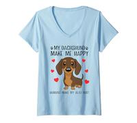 Femme My Teckel Make Me Happy Humans Make My Head Hurt Funny T-Shirt avec Col en V