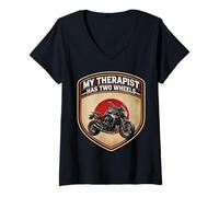 Femme My Therapist Has Two Wheels Street Motocycle Japan Motorcycle T-Shirt avec Col en V