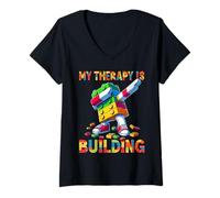Femme My Therapy is Building Funny Master Builder Dabbing T-Shirt avec Col en V