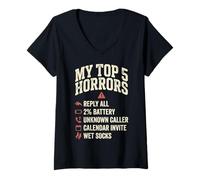 Femme My Top 5 Horrors Adulting Horror Meme Funny Work Humor T-Shirt avec Col en V