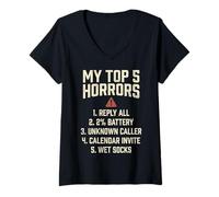 Femme My Top 5 Horrors Adulting Horror Meme Funny Work Humor T-Shirt avec Col en V