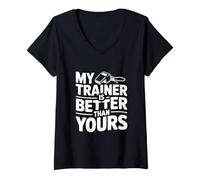 Femme My Trainer is Better Than Yours Humour de Motivation T-Shirt avec Col en V