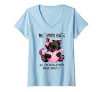 Femme My Tummy Hurts But I'm Being Really Brave About It Funny Cat T-Shirt avec Col en V