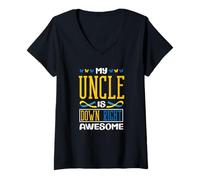 Femme My Uncle is Down Right Awesome Down Syndrome de Down T21 T-Shirt avec Col en V