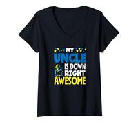 Femme My Uncle is Down Right Awesome Sensibilisation au Syndrome de Down T-Shirt avec Col en V