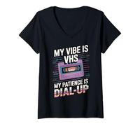 Femme My Vibe is VHS My Patience Dial-Up Funny T-Shirt avec Col en V