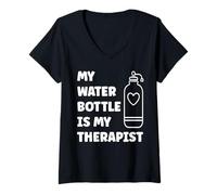 Femme My Water Bottle is My Therapist Funny Hydration T-Shirt avec Col en V