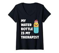 Femme My Water Bottle is My Therapist Funny Hydration T-Shirt avec Col en V