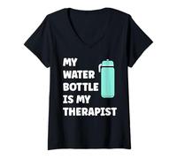 Femme My Water Bottle is My Therapist Funny Hydration T-Shirt avec Col en V