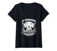 Femme My Weimaraner Makes Friends Everywhere - Chien de Weimar T-Shirt avec Col en V
