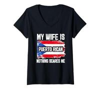 Femme My Wife is Puerto Rican Nothing Scares Me T-Shirt avec Col en V