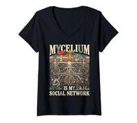 Femme Mycelium is My Social Network Champignons de cueillette de Champignons T-Shirt avec Col en V