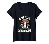 Femme Mycologie drôle : attends, Je Vois des Champignons T-Shirt avec Col en V