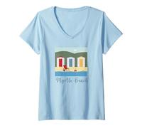 Femme Myrtle Beach Cabane de Bain Fantaisie Bungalow Vacances T-Shirt avec Col en V