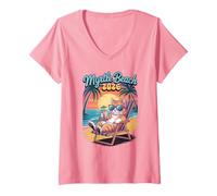 Femme Myrtle Beach Cat 2026 Voyage en Famille Princesse Vacay T-Shirt avec Col en V