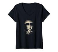 Femme Mystérieux Silent Face Shhh Minimal Abstract Art T-Shirt avec Col en V