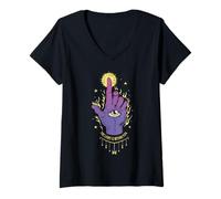 Femme Mystic Hand, fais confiance à ton chemin, la lumière est en toi, art T-Shirt avec Col en V