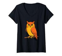 Femme Mystic Owl Artwork Bold Sunset Forest Vibes Nocturne Animal T-Shirt avec Col en V