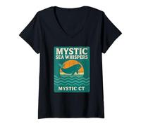 Femme Mystic Sea Whispers Chemise rétro baleine coucher de soleil océan mystique CT T-Shirt avec Col en V