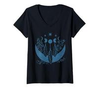Femme Mystic Soleil Et Lune Femme Boho Fleurs Mystiques T-Shirt avec Col en V