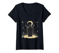 Femme Mystical Celestial Night Ritual Wizard T-Shirt avec Col en V