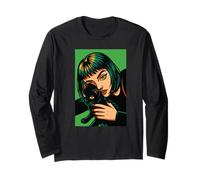 Femme Mystique avec Chat Noir Pop Art, Love Cats Manche Longue
