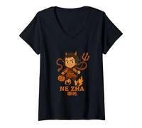 Femme Mythe Chinois Nezha Lotus Hero Halloween T-Shirt avec Col en V