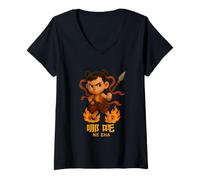 Femme Mythe Chinois Nezha Lotus Hero T-Shirt avec Col en V
