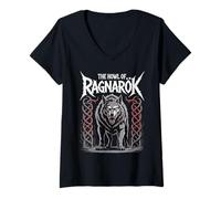 Femme Mythe Norse Fenrir Wolf The Howl of Ragnarok Viking Spirit T-Shirt avec Col en V