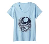 Femme Mythic Dragon Orbe Lunaire Botanical Night Art T-Shirt avec Col en V