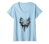 Femme Mythical Phoenix Bird Rise from Ashes Watercolor Graphic T-Shirt avec Col en V