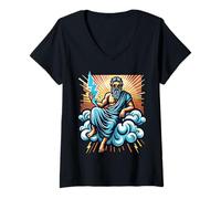 Femme Mythique Zeus sur Les Nuages T-Shirt avec Col en V