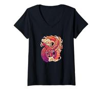 Femme Mythologie du dragon - Esthétique urbaine audacieuse T-Shirt avec Col en V