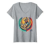 Femme Mythologie égyptienne Ancienne colorée, Ailes de la déesse Isis T-Shirt avec Col en V